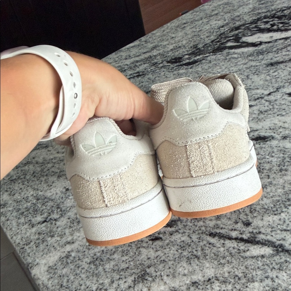 adidas Women's Beige Suede Sneakers with White Stripes - Picture 4 of 4